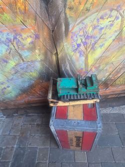 Vintage Toy Bulldozer and  metal  Trunk Set