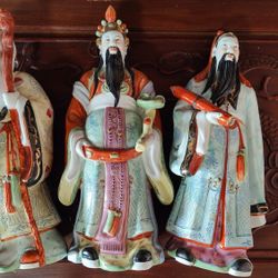 Vintage Chinese Lucky God Figures Fu Lu Shou Chinese Porcelain Statues