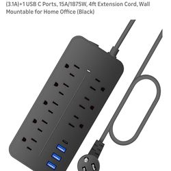 JONZEN Power Strip Surge Protector - 8 Outlets + 3 USB-A + 1 USB-C, 4ft Cord, Black