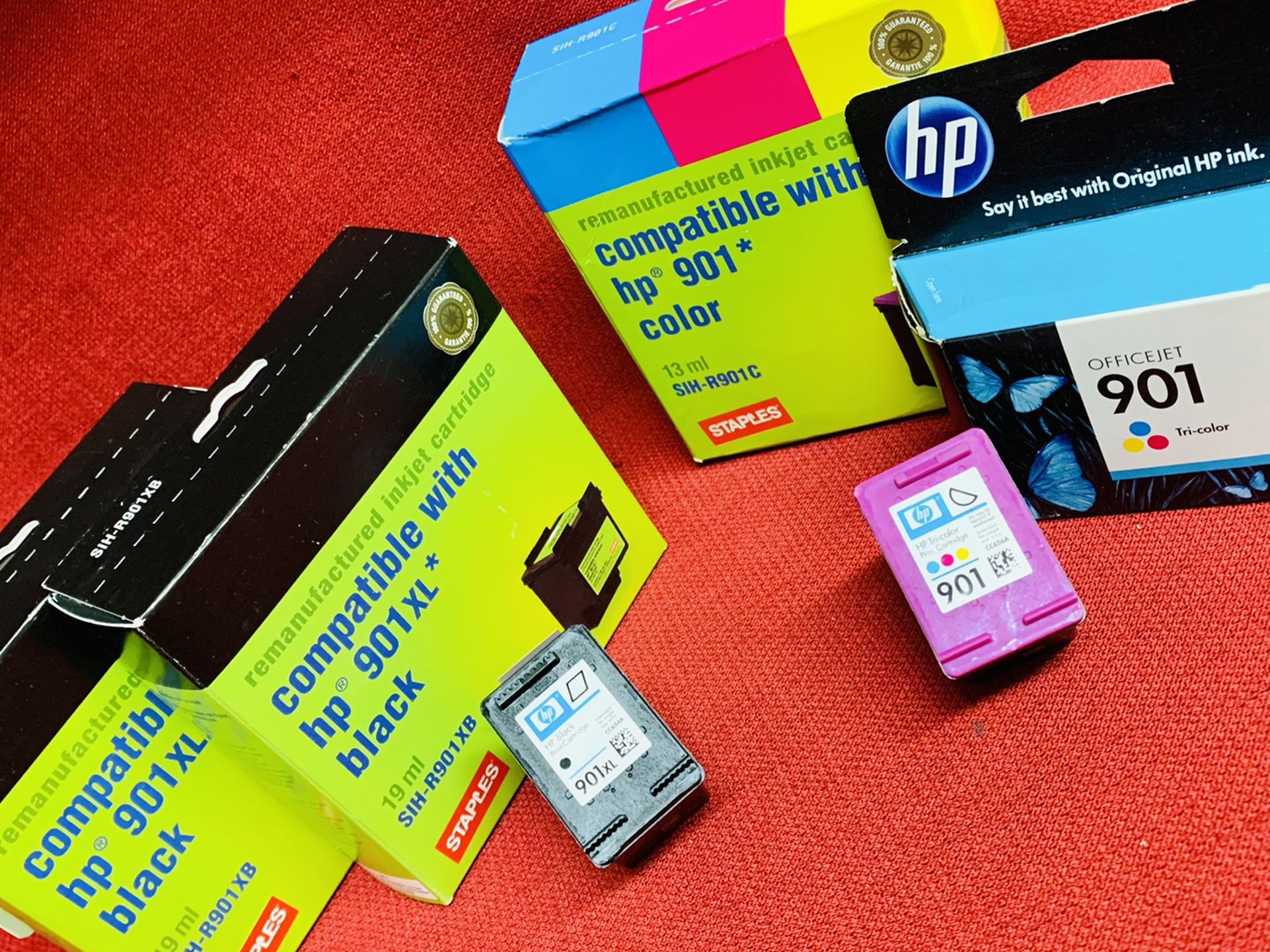 6-NEW-Genuine HP/Staples 901/XL Tri-color(3)/Black(3) Ink Cartridge Sealed