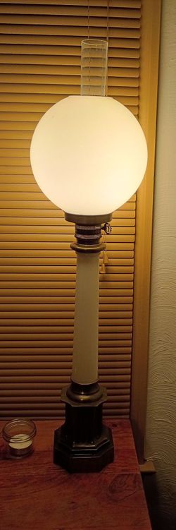 Brass Argand Table Lamp with Frosted Glass Globe Shade and Chimney