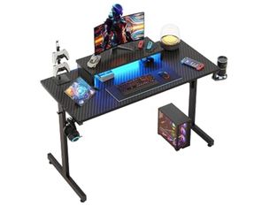 42 inch Gaming Desk with LED Lights, Small Computer Gaming Table with Monitor Shelf, Gamer Desk with Headphone Hook, Kids Boys Computer Table with Bla