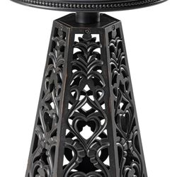 COZAYH Rustic Farmhouse Wooden End Table, Distressed Round Accent Table with Intricate Carved Floral Patterns, Boho, for Living Room, Bedroom, or Entr