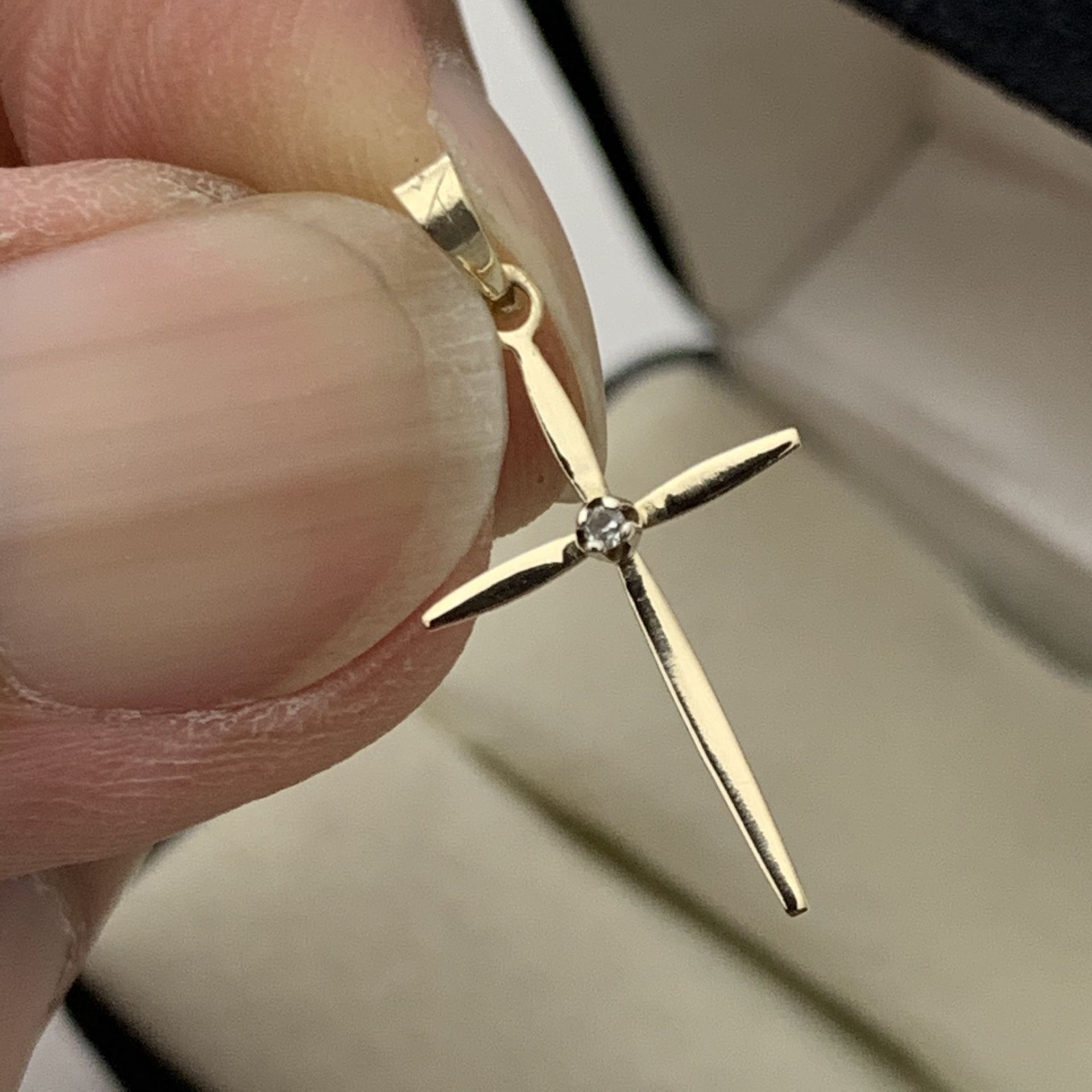 Shiman 14k Solid Gold Religious Cross With Natural DIAMOND Pendant