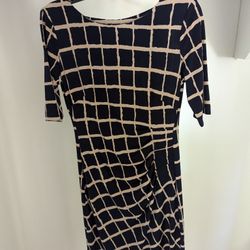 Women's Navy/Tan Connected Apparel Short Sleeve Knee Length Dress Size 6