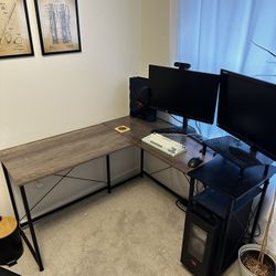 Ecoprsio L-Shaped Desk – Oak & Black | Sturdy Home Office / Gaming Desk