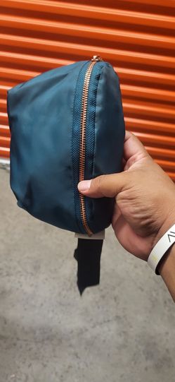 Teal Satin Cosmetic Bag with Rose Gold Zipper