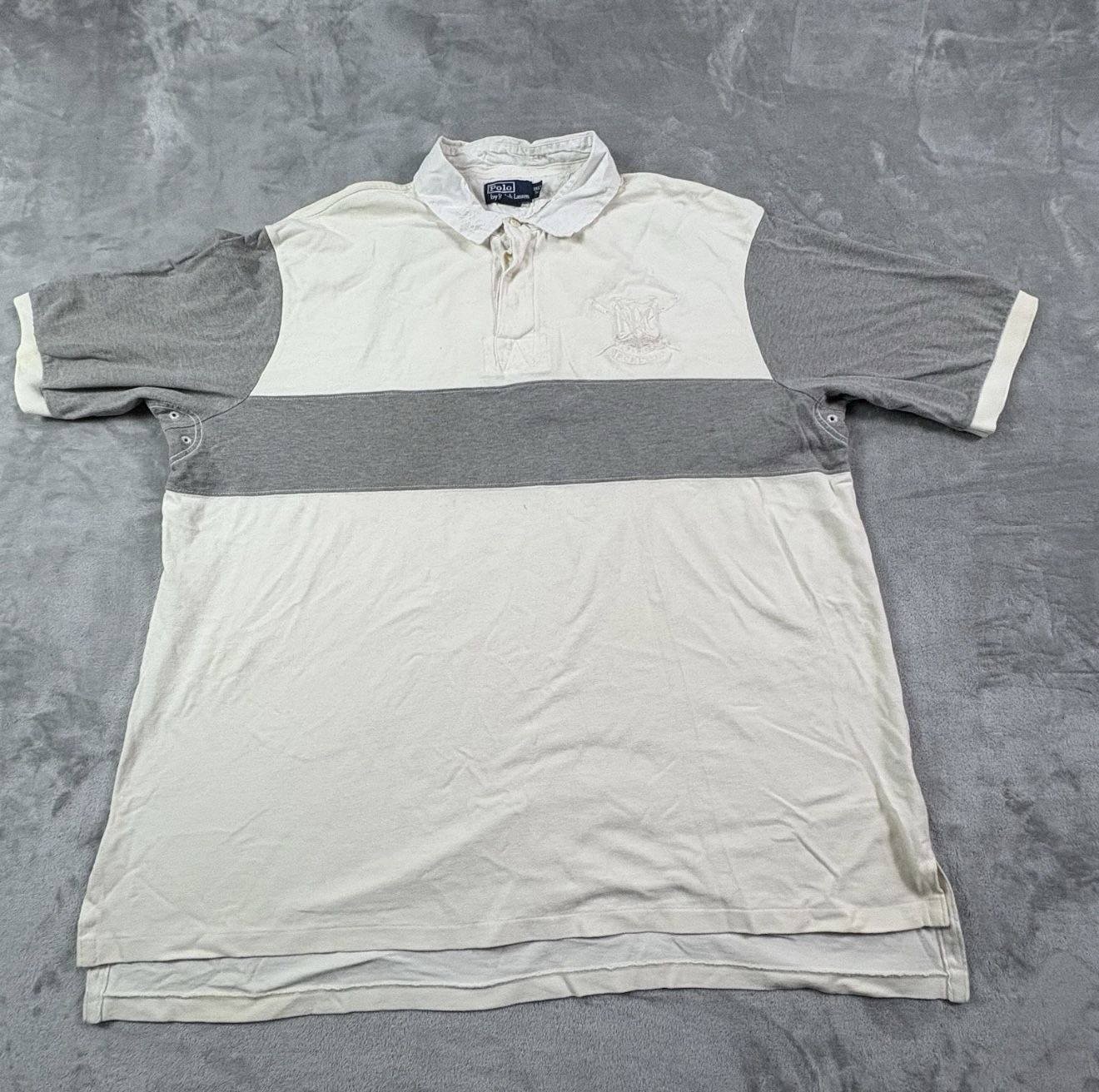 Polo Ralph Lauren Ruby Shirt Men’s 3XLT White Gray Colorblock Embroidered Crest