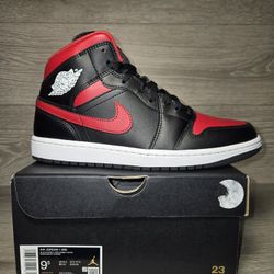 Air Jordan 1 Mid Bred Twist Black/ Varsity Red White Sneaker DQ8426-067 Mens 9.5