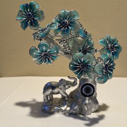 Blue Evil Eye Turkish Nazar Lucky Fortune Tree Bonsai with Elephant