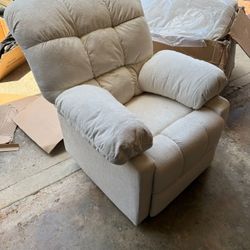 Hokku manual push back super comfy oversized full lay back beige corduroy recliner