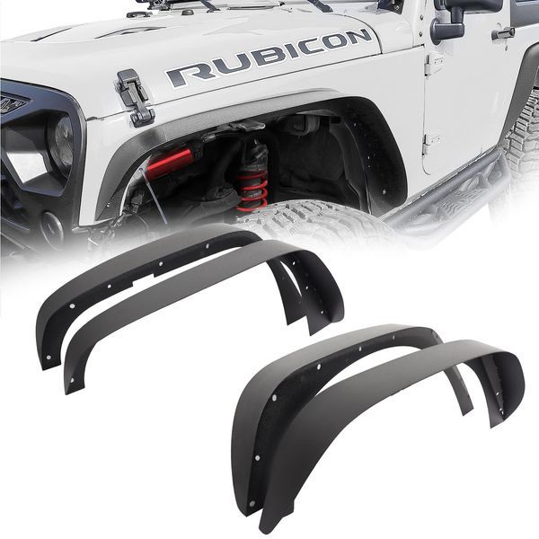 Wrangler JK Steel Fender Flares Front & Rear Flat Fender Mud Guards Compatible with Jeep Wrangler JK 2007-2018