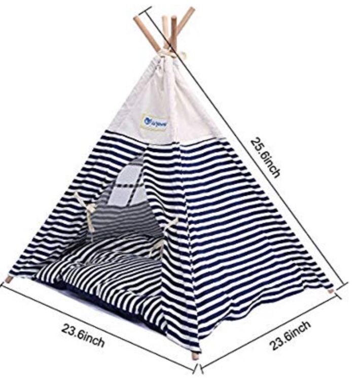 Features & details Breathable Mesh Window - isYoung pet tent made of high quality cotton and canvas, modern durable navy stripe style with a breathab