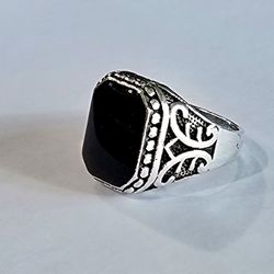 BLACK EBONY  ONYX BEZEL SET NEW MENS SIZE 11 STAINLESS SILVER TITANIUM RING