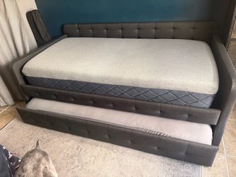 Twin Size - Gray Upholstered Daybed with Trundle