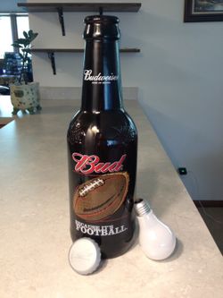 BANK - 15" Tall BUDWEISER Beer Bottle - Embossed with "Because It's Football"