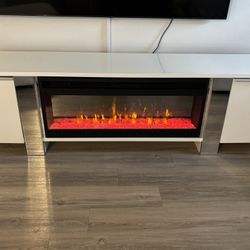 70 Inch Console With Crystal Color Changing Fire Place 