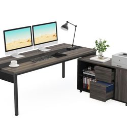 Wood Computer Desk With Wheeled Cabinet