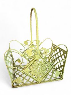 Vintage Green Cast Iron Basket with Handle