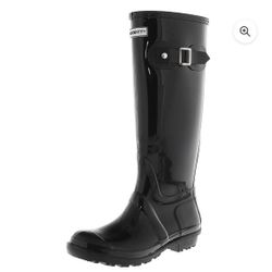 Exotic Identity Original Tall Rain Boots, Waterproof, PVC, Nonslip Sole, Garden Boot, Lightweight, Adjustable Calf Buckle - Size 9M - Gloss Black