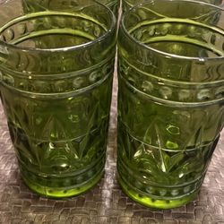 Vintage Set of 4 Indiana Glass Colony Park Lane 12 ounce green Tumblers water 