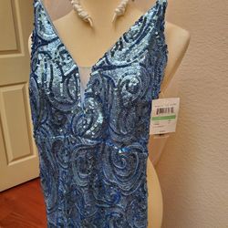 New Long BLUE Sequin Size 8 Dress