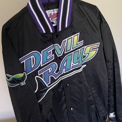 Vintage Tampa Bay Devil Rays Satin Bomber Jacket Size Large