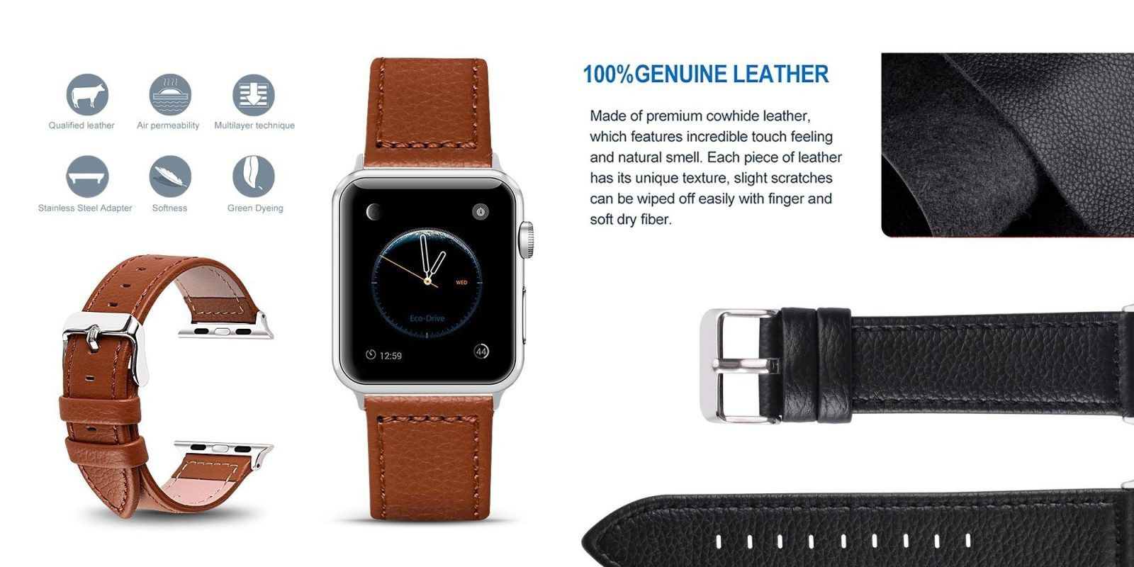 Excellent quality Apple Watch Bands- Great 100% leather 38/40 and 42-44 apple watch series1- 4- 100 % Top Grain Original Cow LEATHER BAND