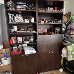 Tall Bookcase Cabinet with Storage (Set of 2)