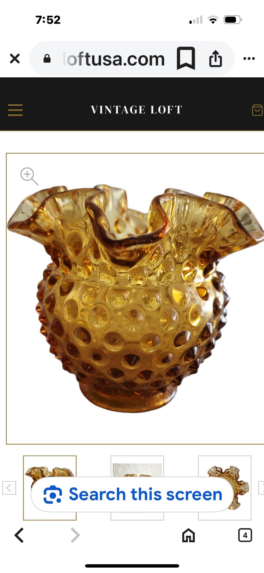 *Vintage/Antique Amber Fenton Ruffled Glass Vase
