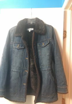 Denim and faux fur coat
