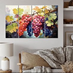 60x28  Designart "Pink Purple Food Grapes Vineyards Pointillism" Vineyard Wall Art 