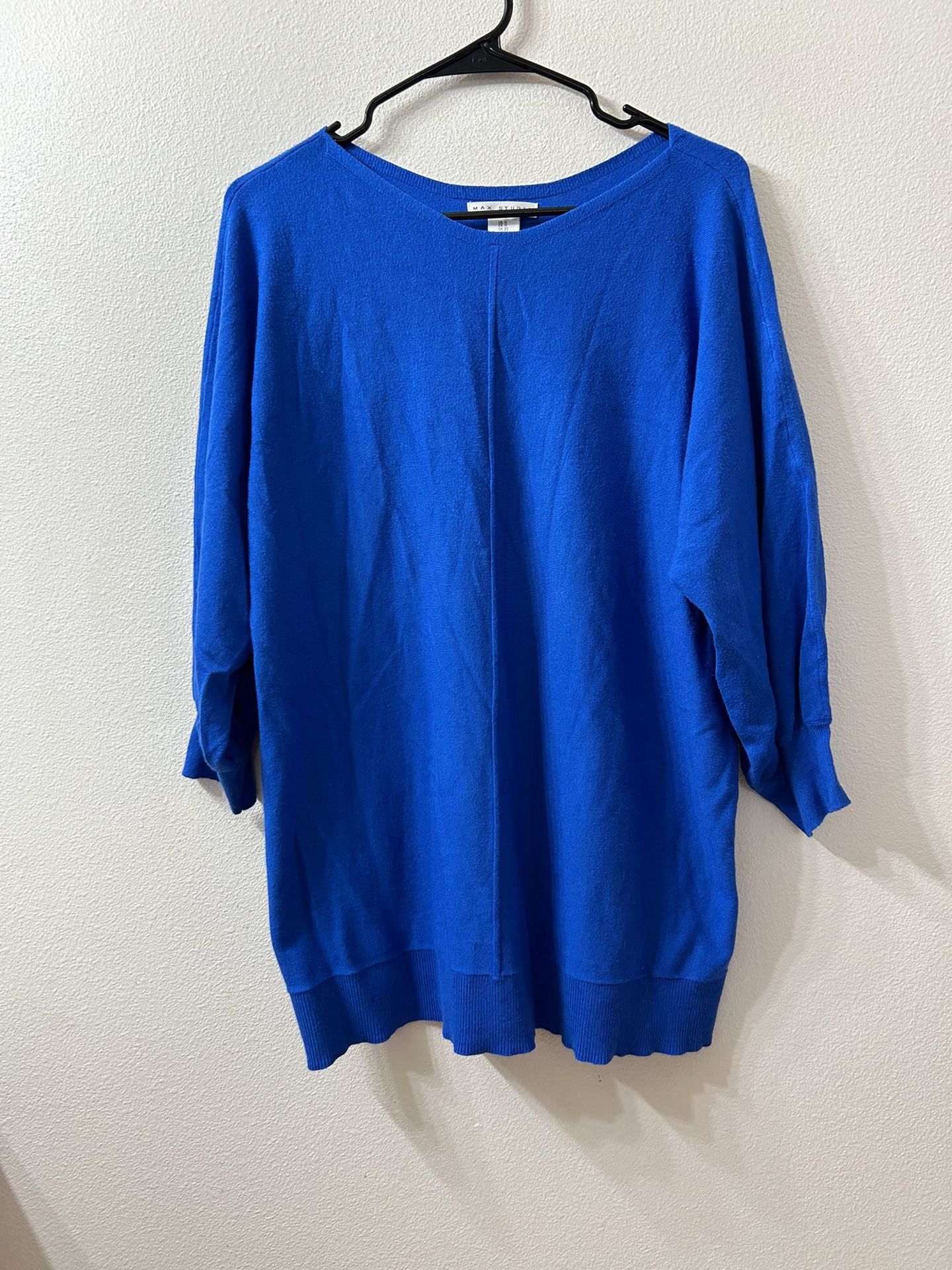 MAX STUDIO Women's Plus Size 1X Boatneck Sweater Tunic Top Royal Blue, Used