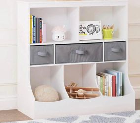 Toy Storage Organizer, 8 Cubbies Bookcase with 3 Baskets, White(GH13)