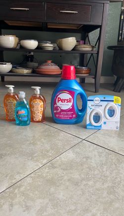 Persil 84oz, Febreze Bathroom Small Spaces 2 Pack, Softsoap, Gain