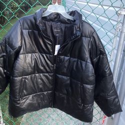 NEW w/ Tag Lane Bryant Black PU Puffer Jacket Size 18/20 Faux Leather Waterproof 