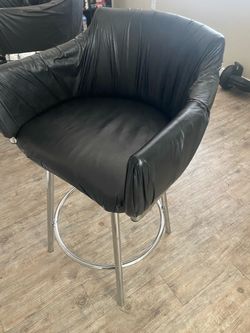 2 Black Faux Leather Bar Stools with Chrome Legs