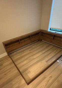 Wood Platform FullBed Frame with Storage Headboard