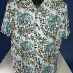 Hurley Hawaiian Shirt Mens Large Palm Tree Floral Aloha Surf Beach Button Up