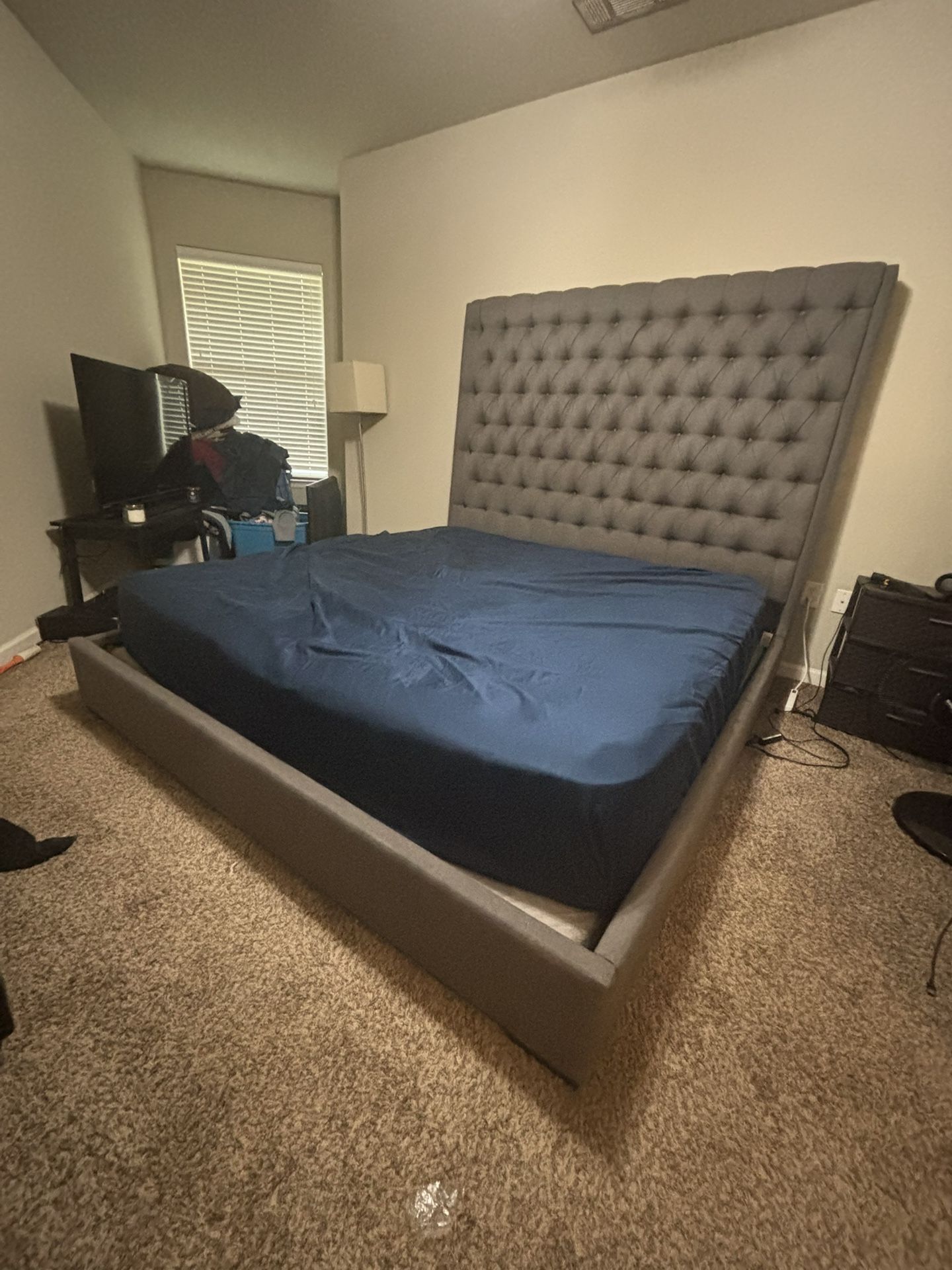 Free Delivery 🛏️ Elegant Tufted Queen Bed Frame with Tall Headboard