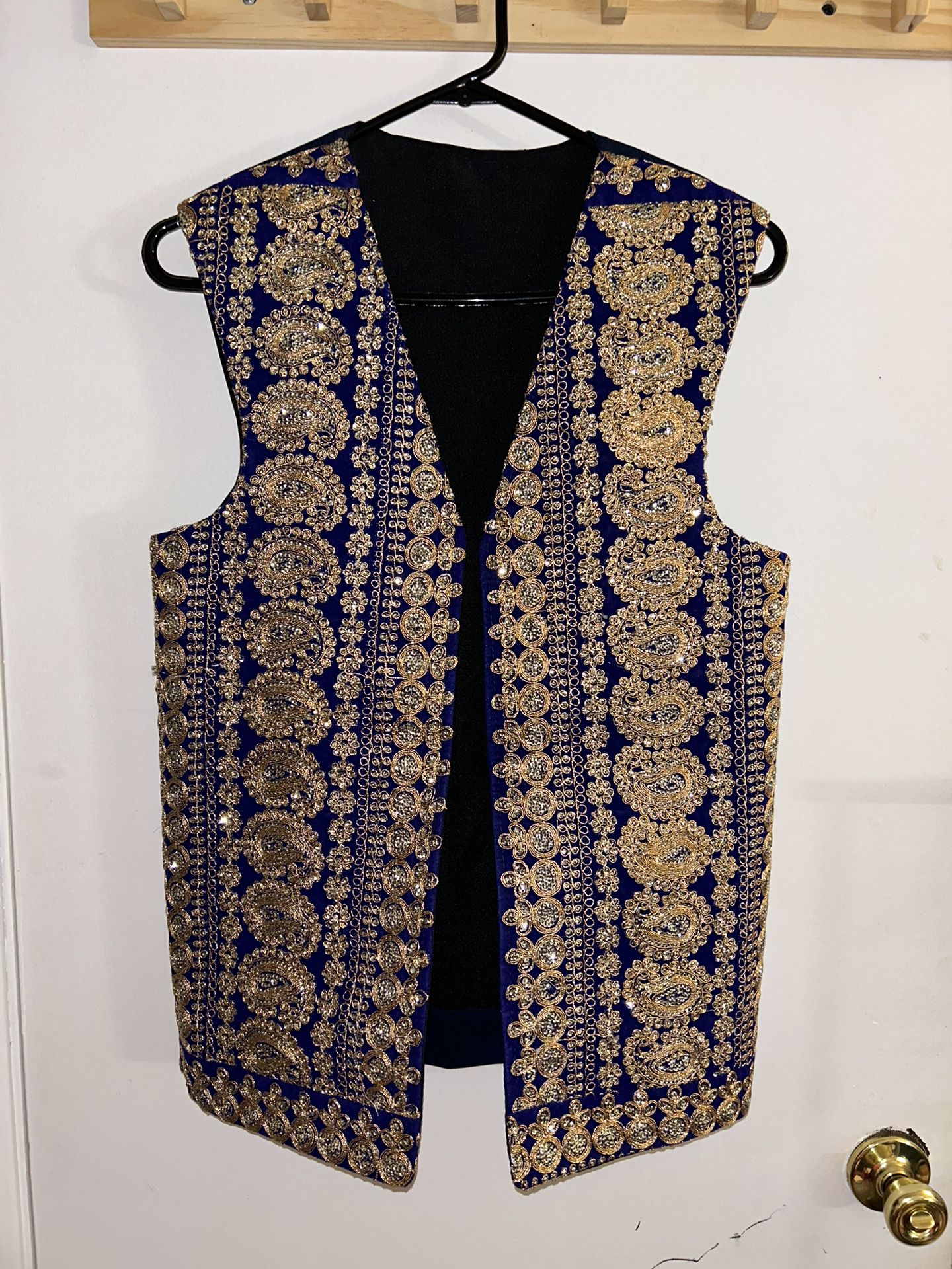 Afghan Traditional men's velvet waistcoat with heavy embroidery and Stone