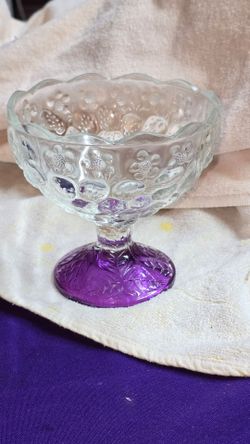 Vintage Bohemia Crystal Strawberry Pedestal Bowls With Amethyst Base Made in Czech CR5P075