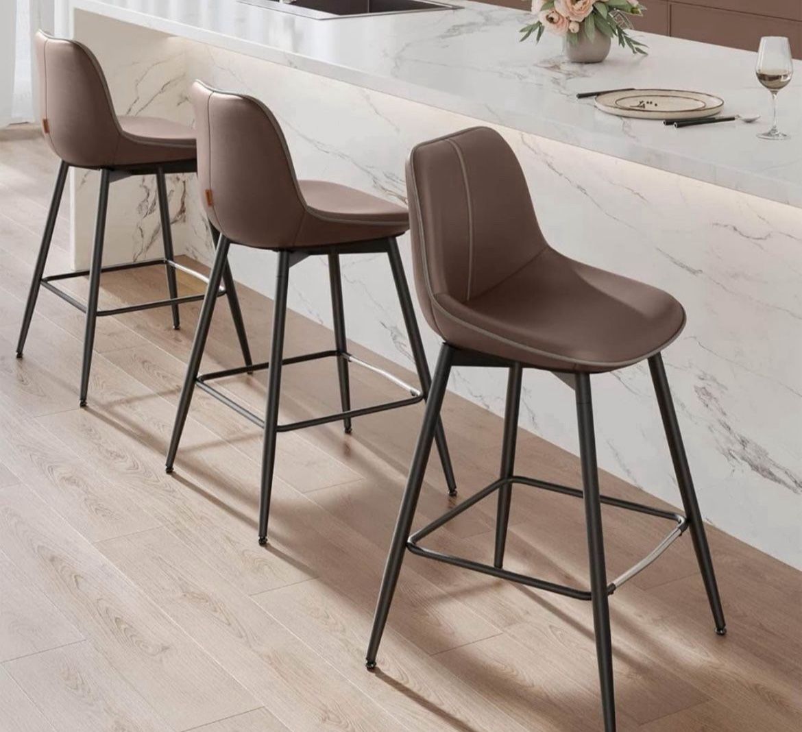 Bar Stools Set of 4 Lbc088k01 Bar Height Bar Stools with Back, Ergonomic Backrest, Synthetic Leather, Metal Legs, 28.7-Inch Tall Barstool