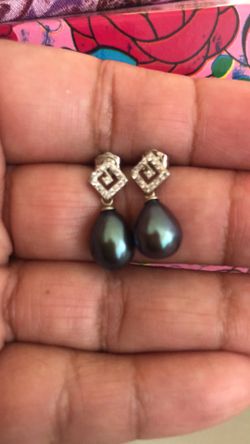 925 sterling silver Tahitian pearl dangle earrings