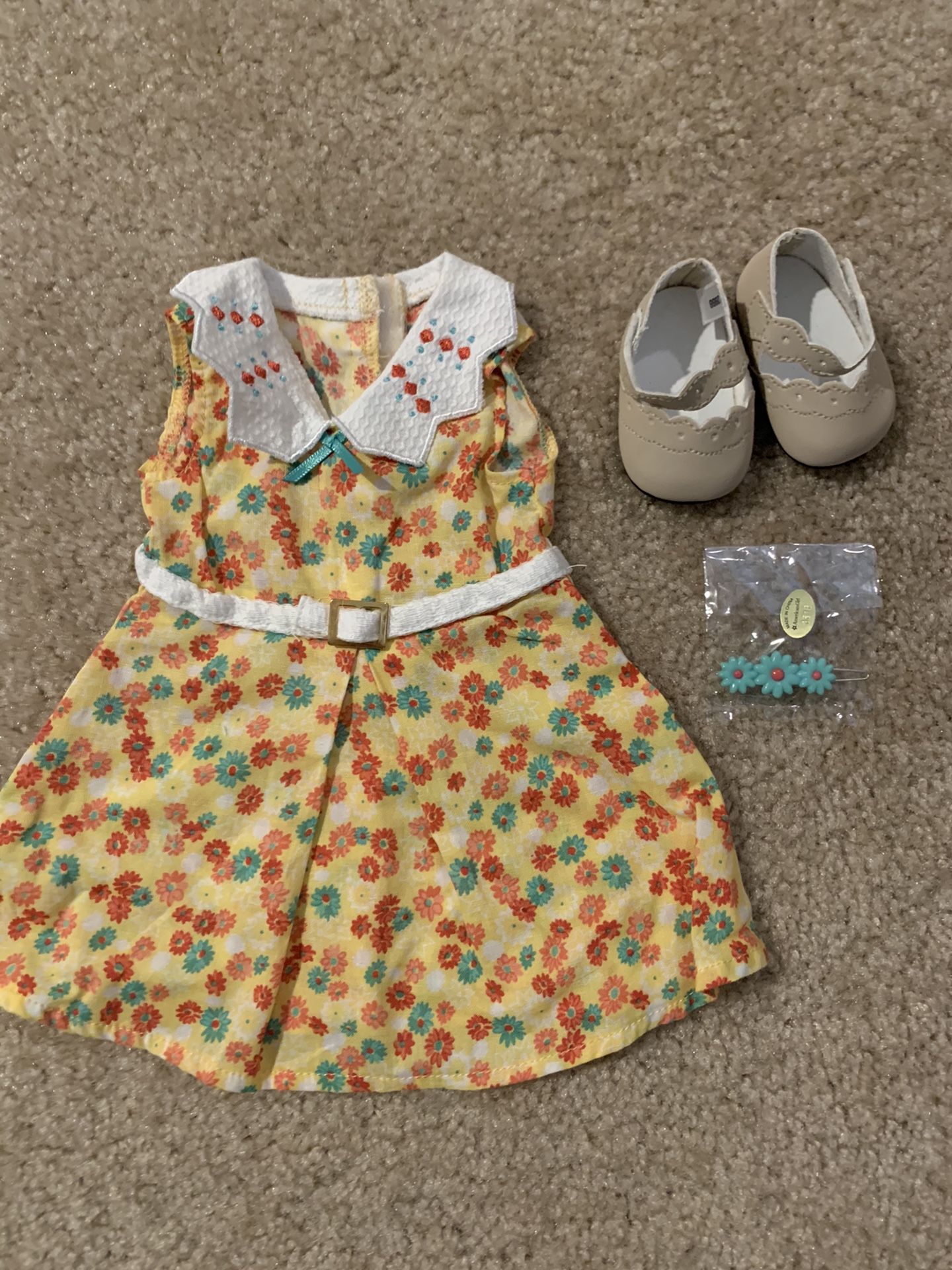 American Girl Kit Dress Barrette and Shoes