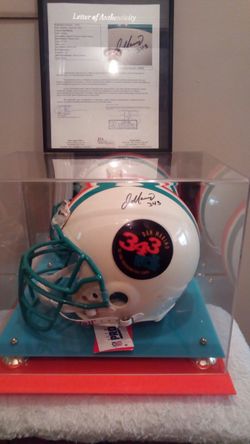 RARE Dan Marino sighed " 343 " all-time touchdown leader riddle pro line helmet in mirrored custom display case with JSA letter of authenticity