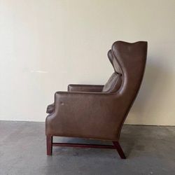 Mid Century Danish Leather Wingback Lounge Chair in the Style of Børge Mogensen 1960s