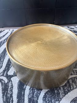Round Hammered Gold Metal Coffee Table