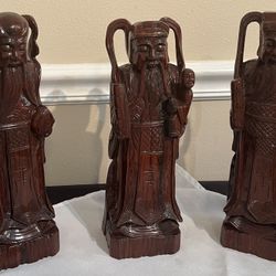 SET (3) CHINESE CARVED WOOD STATUES