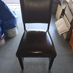 Brown Faux Leather Nailhead Dining Chair